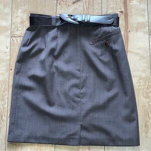 Hirsch Vintage‎ dark brown gray Office Pencil Skirt W Lthr Belt Women’s Size 40